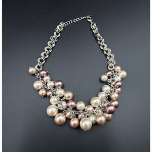 Charter Club Necklace Silver Tone Faux Pink Pearl Shaky Collar Necklace